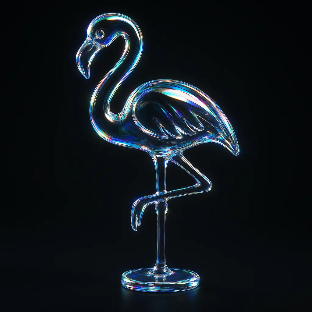 Iridescent Glass 3D Icon template flamingo standing