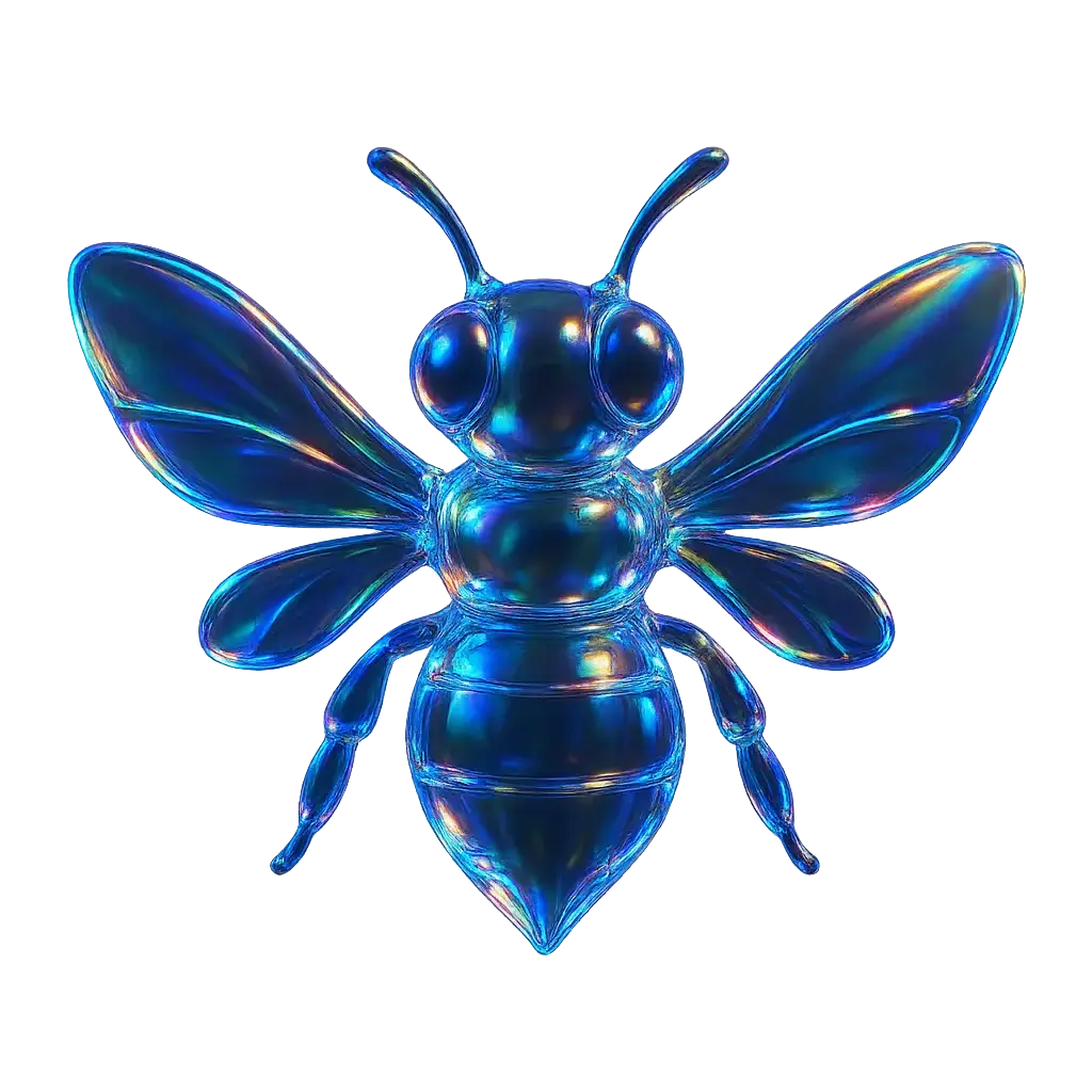 Iridescent Glass 3D Icon template bee with wings