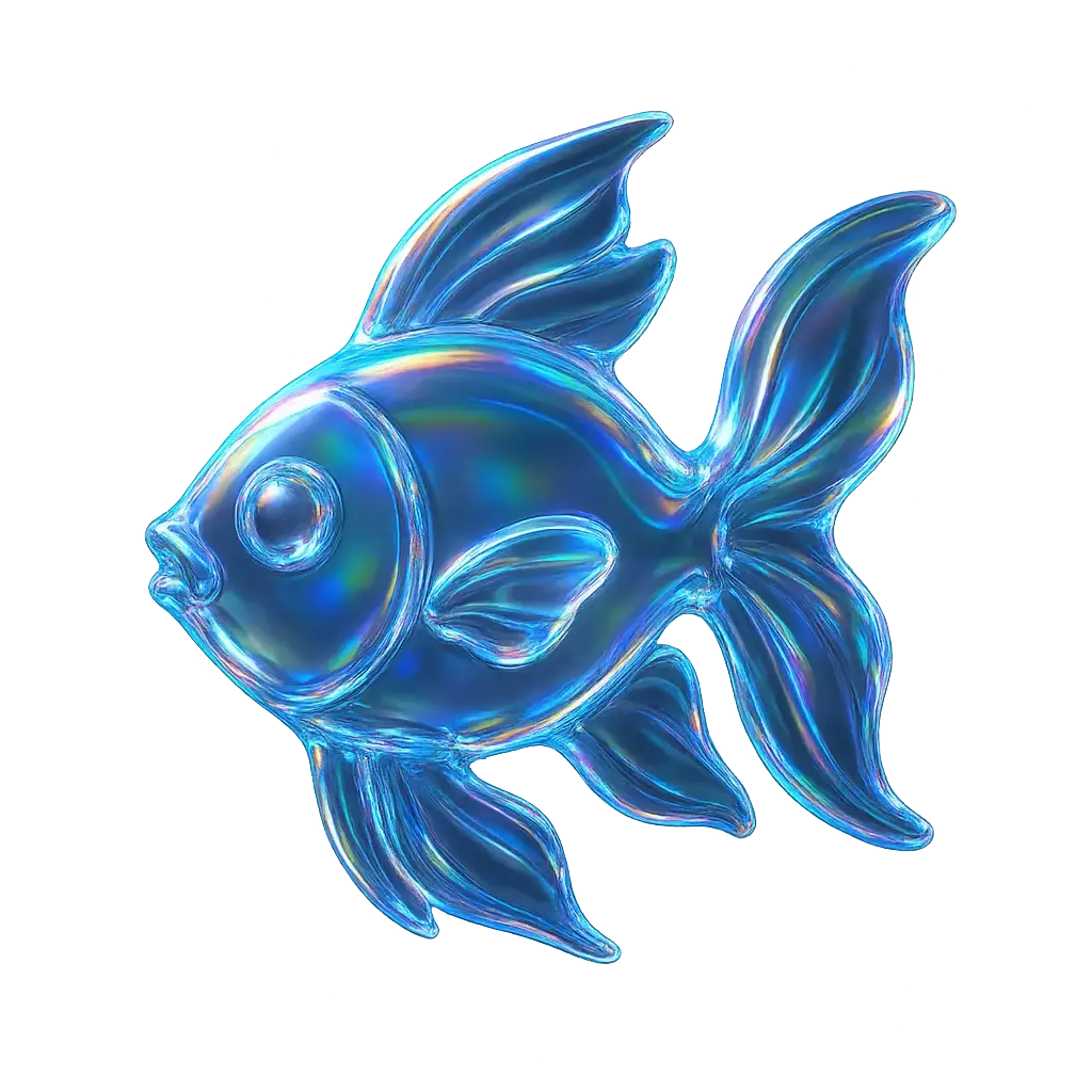 Iridescent Glass 3D Icon template fish with flowing fins