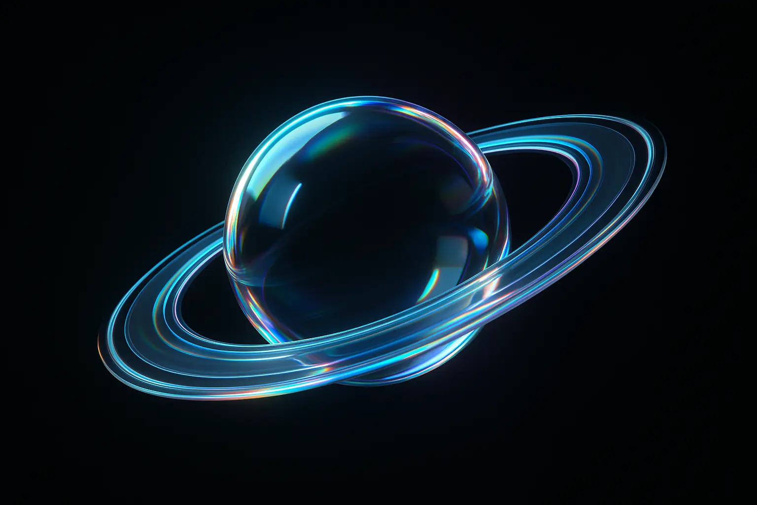 Iridescent Glass 3D Icon template planet with rings
