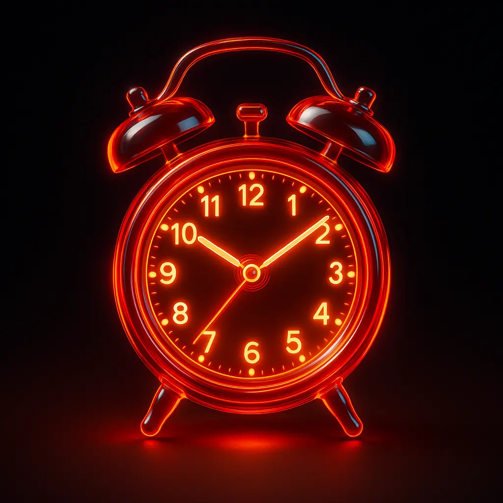 3D Glass-gel Icon template of alarm clock with red glow