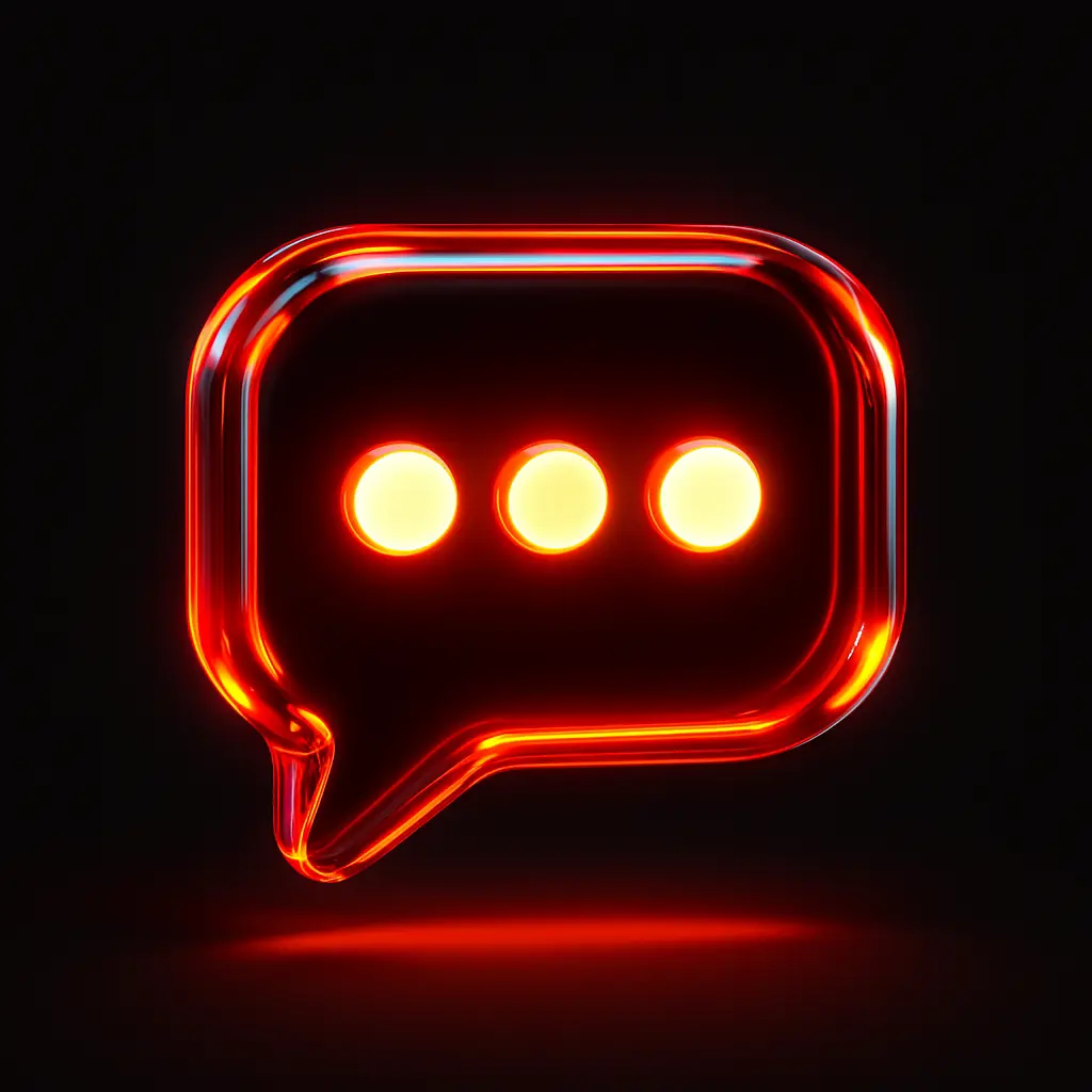 3D Glass-gel Icon template chat bubble glowing red