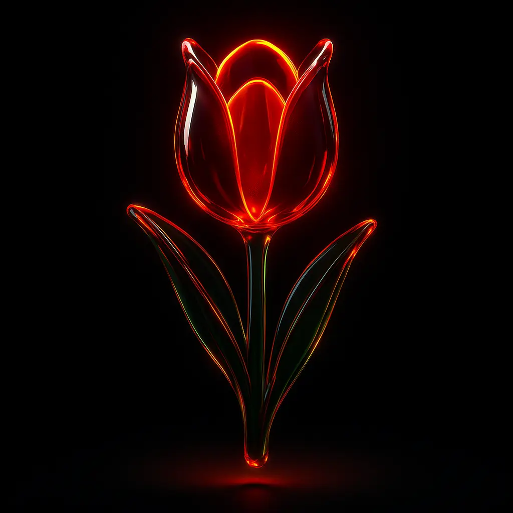 3D Glass-gel Icon template tulip flower in glass style