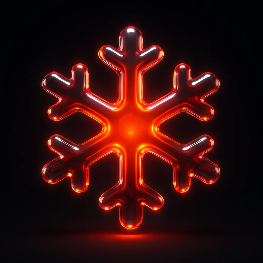 3D Glass-gel Icon template snowflake with red orange glow
