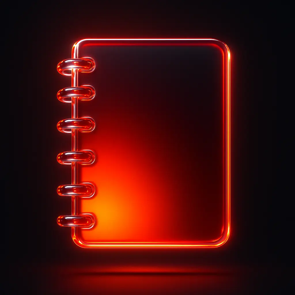3D Glass-gel Icon template spiral notebook glowing red