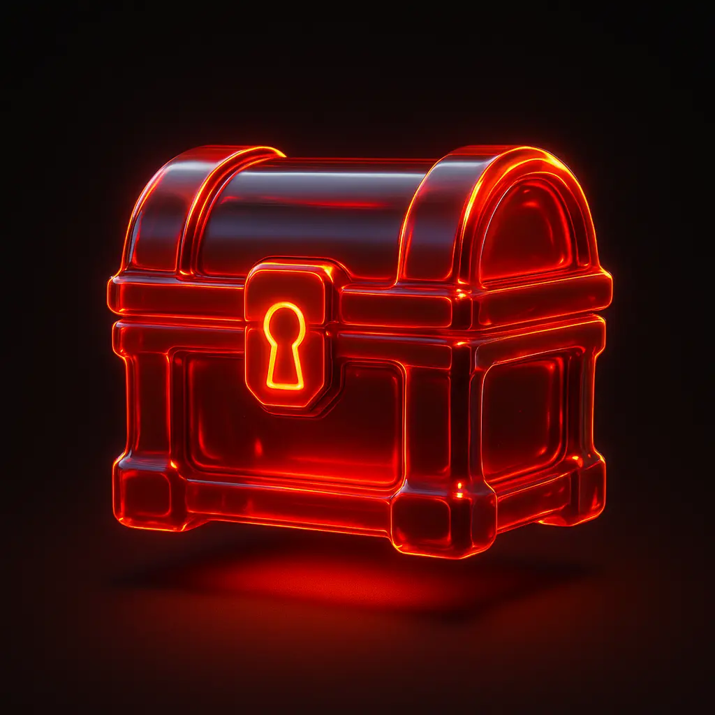 3D Glass-gel Icon template treasure chest red orange shine