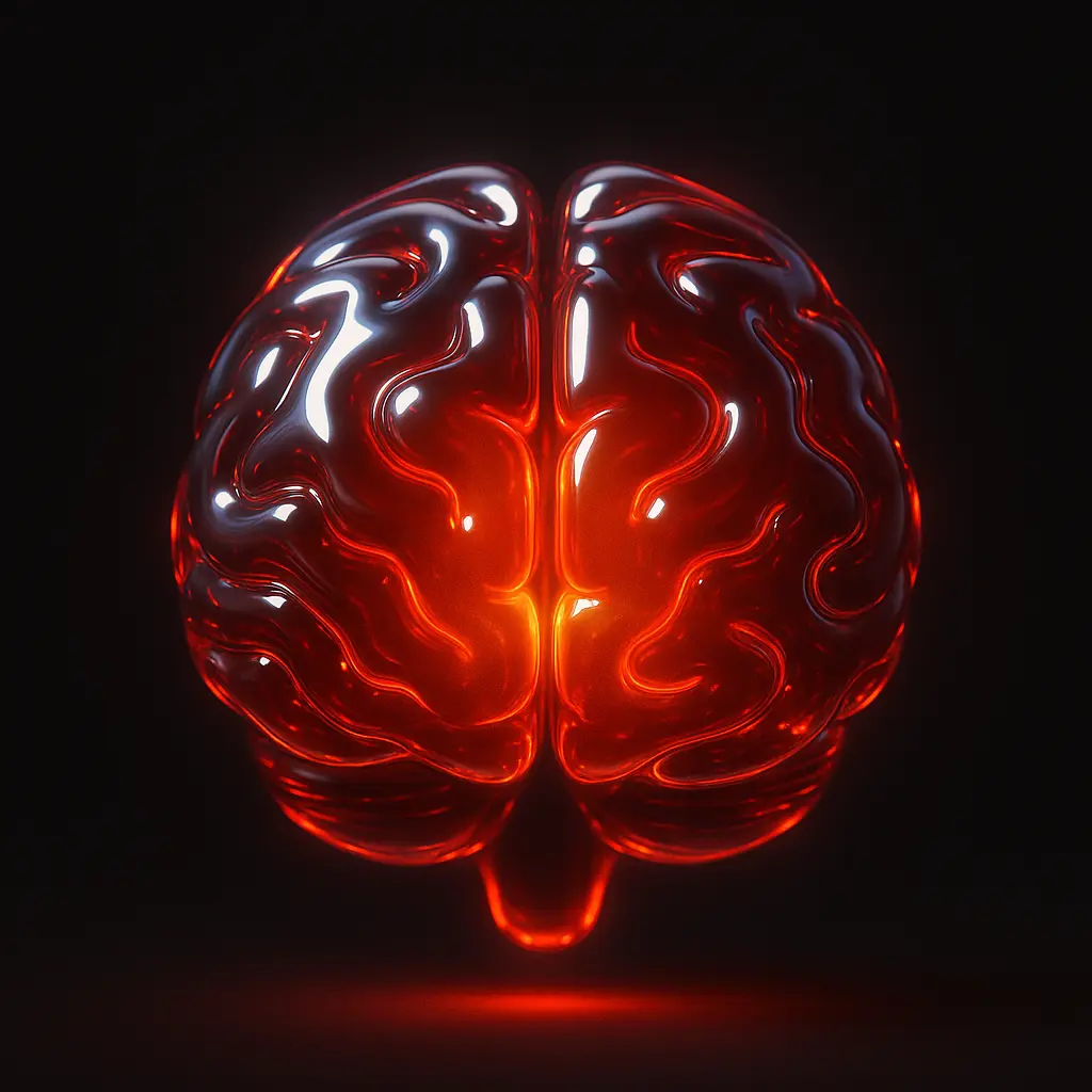 3D Glass-gel Icon template human brain with red glow
