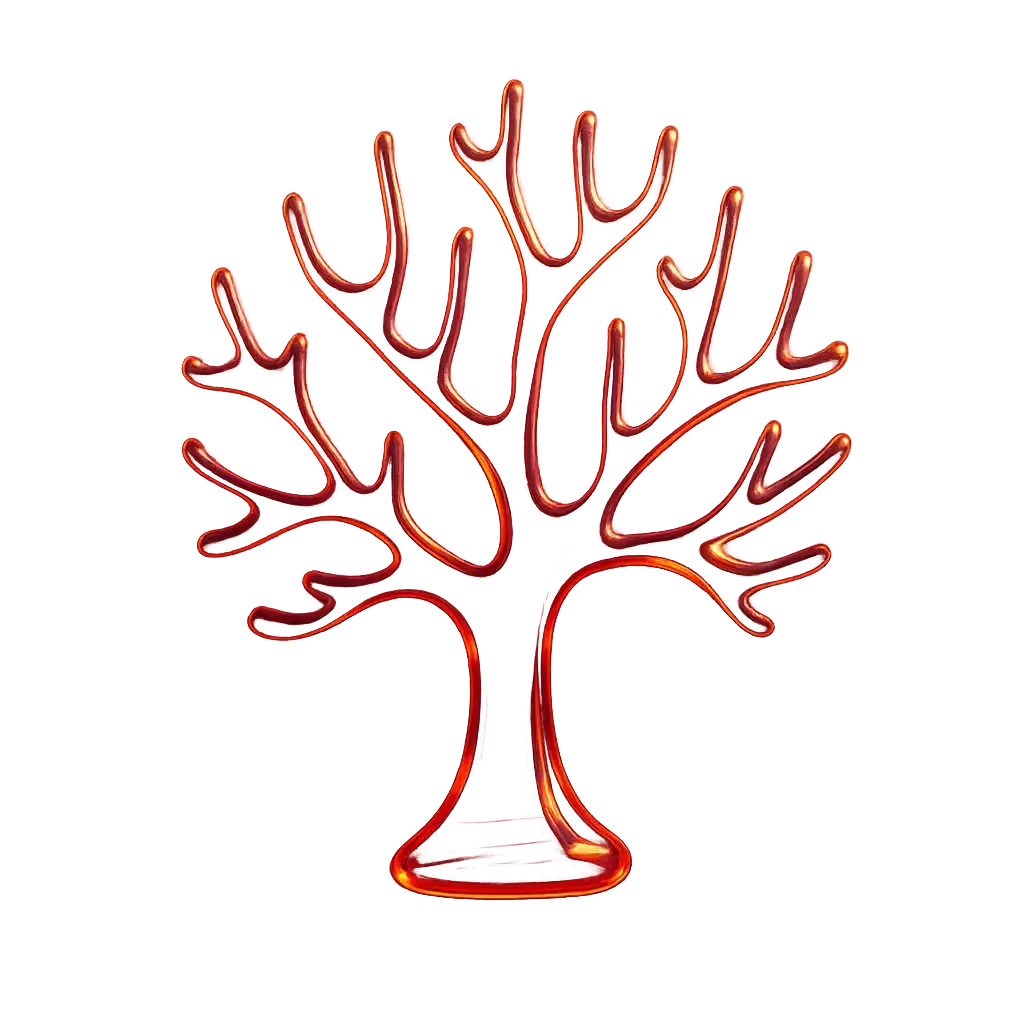 3D Glass-gel Icon template branching tree with red shine