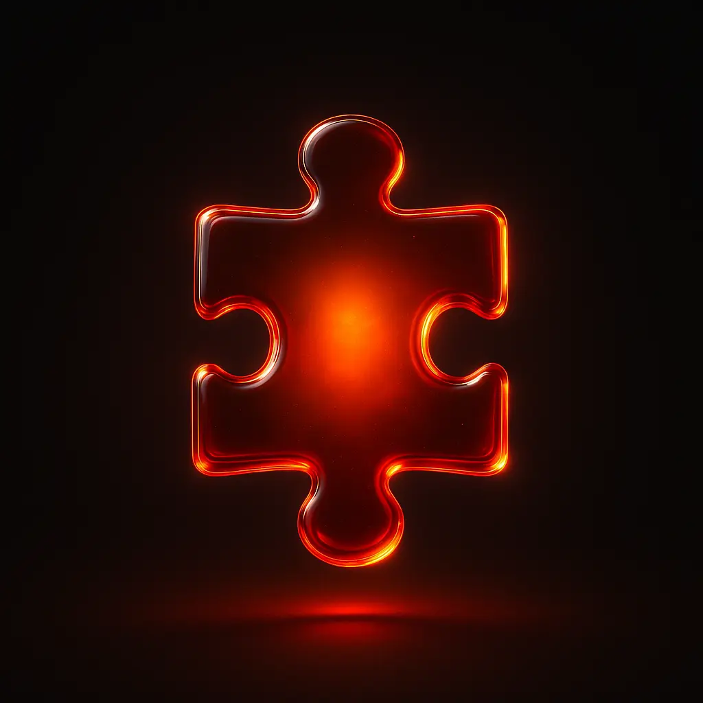 3D Glass-gel Icon template puzzle piece red orange glow
