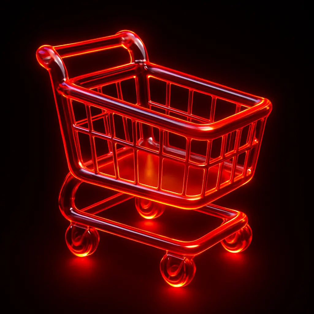 3D Glass-gel Icon template shopping cart glowing red