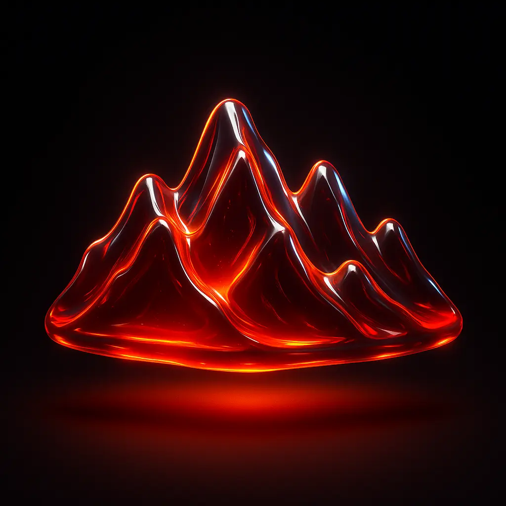 3D Glass-gel Icon template mountains glowing red