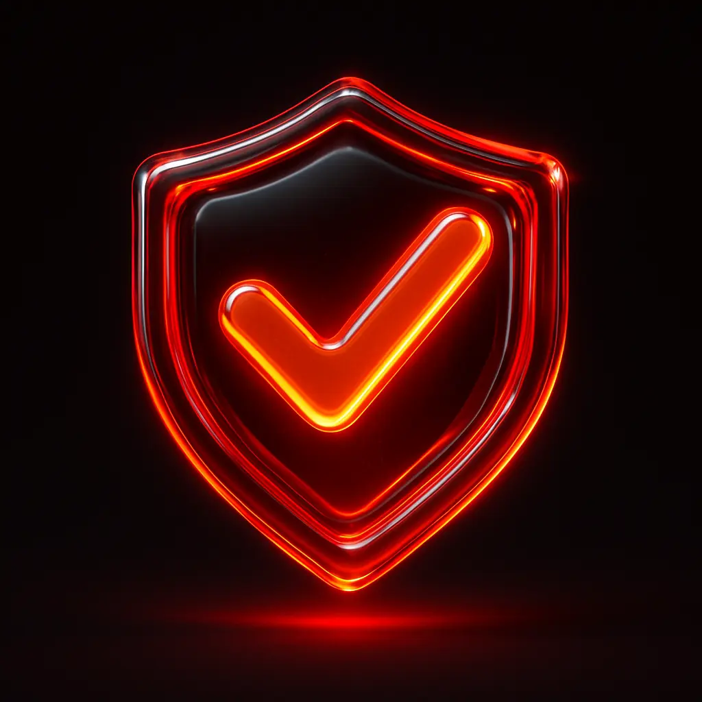 3D Glass-gel Icon template shield checkmark red orange