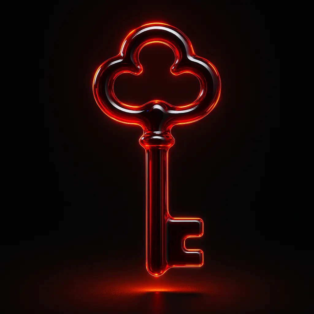 3D Glass-gel Icon template vintage key glowing red