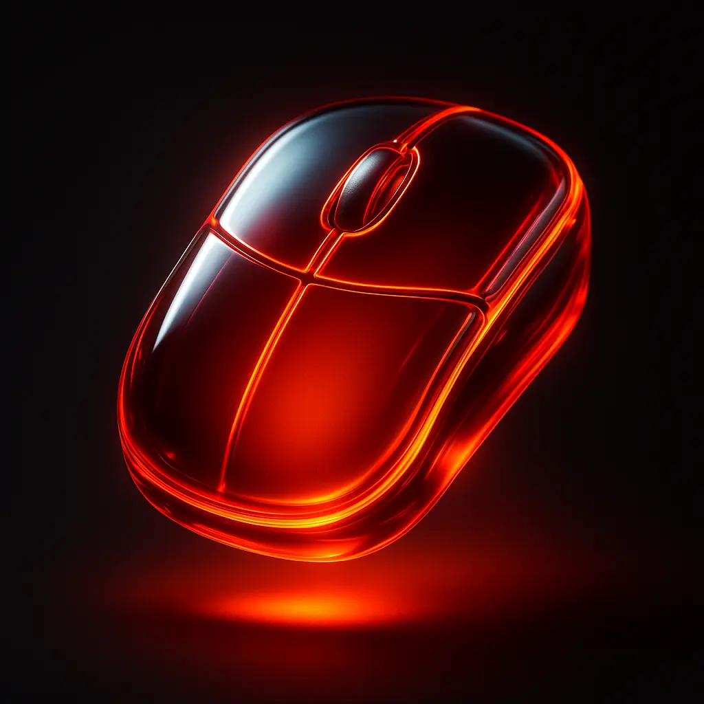 3D Glass-gel Icon template computer mouse red shine