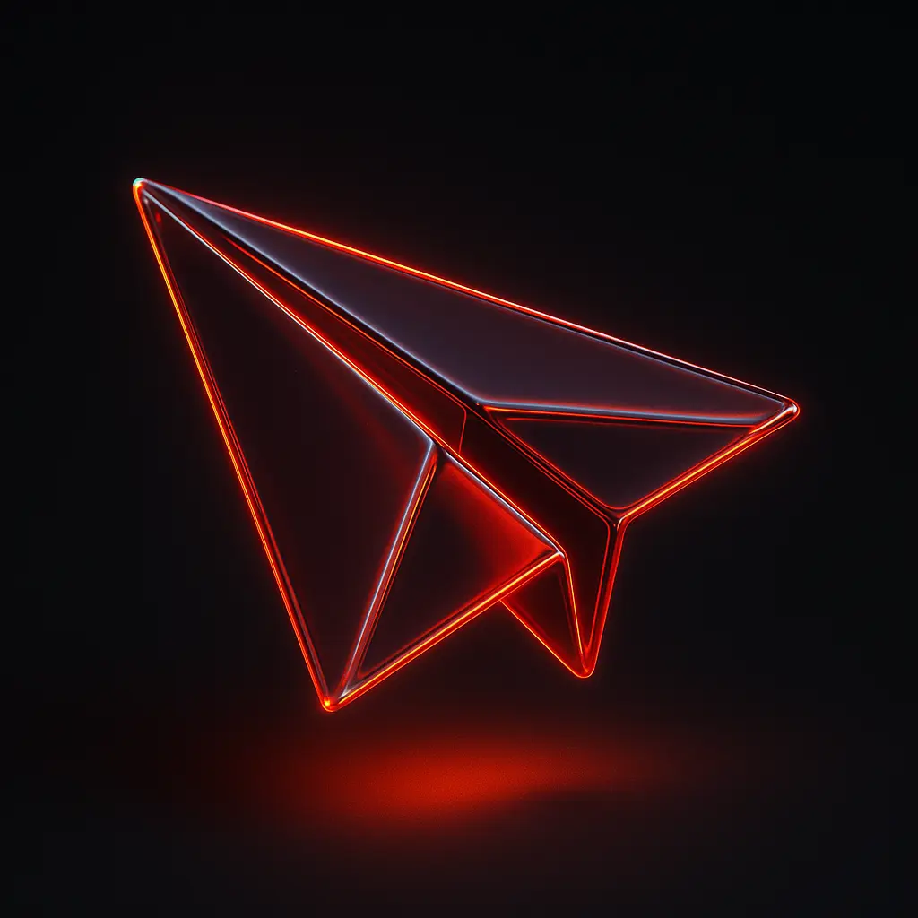 3D Glass-gel Icon template paper airplane in red glass