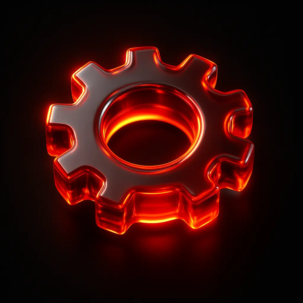 3D Glass-gel Icon template gear cogwheel with red orange