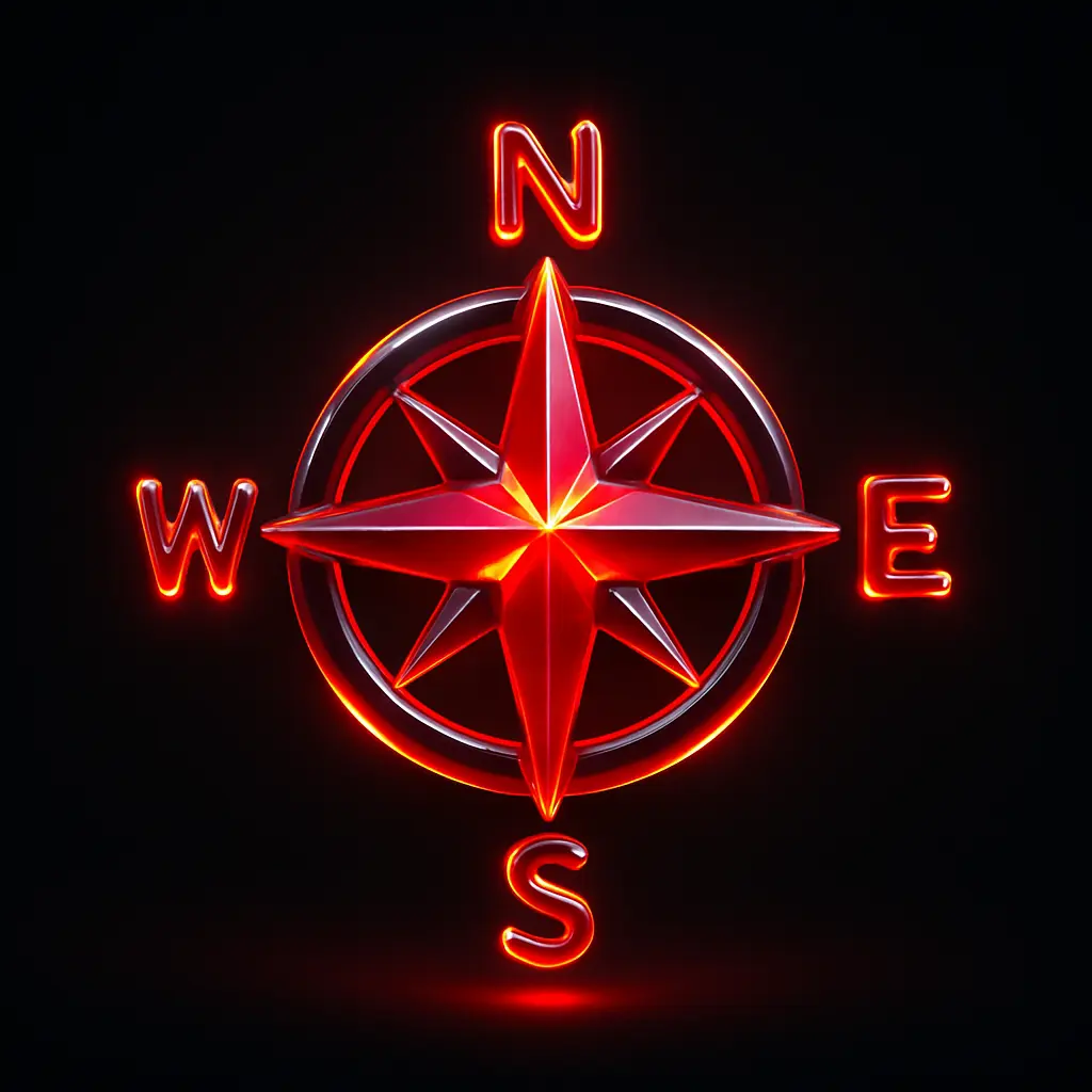 3D Glass-gel Icon template compass rose glowing red