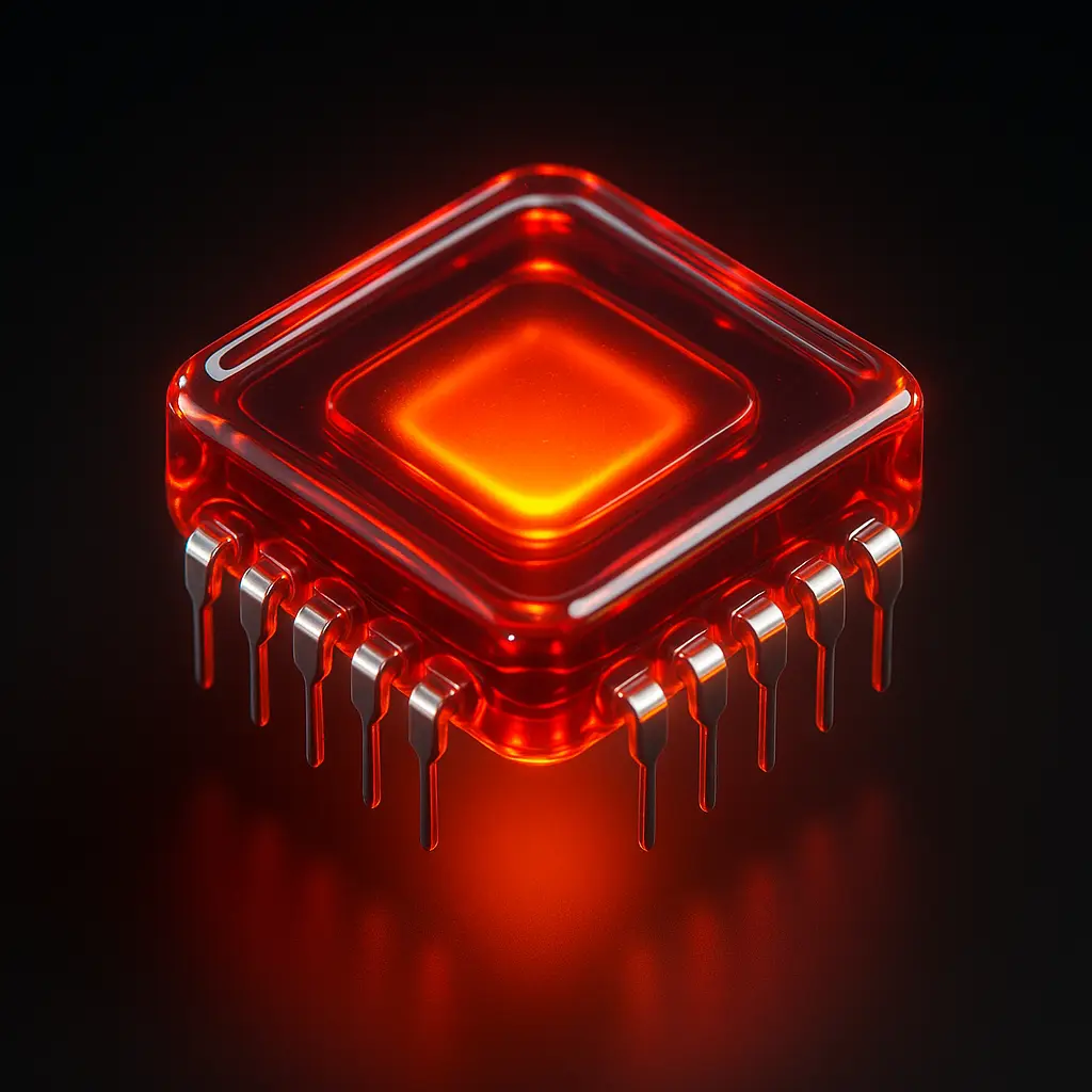 3D Glass-gel Icon template microchip red orange lighting
