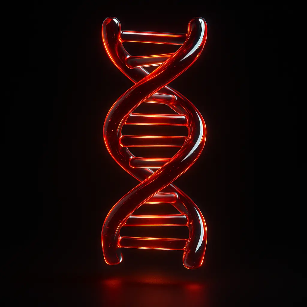 3D Glass-gel Icon template DNA helix with red glow