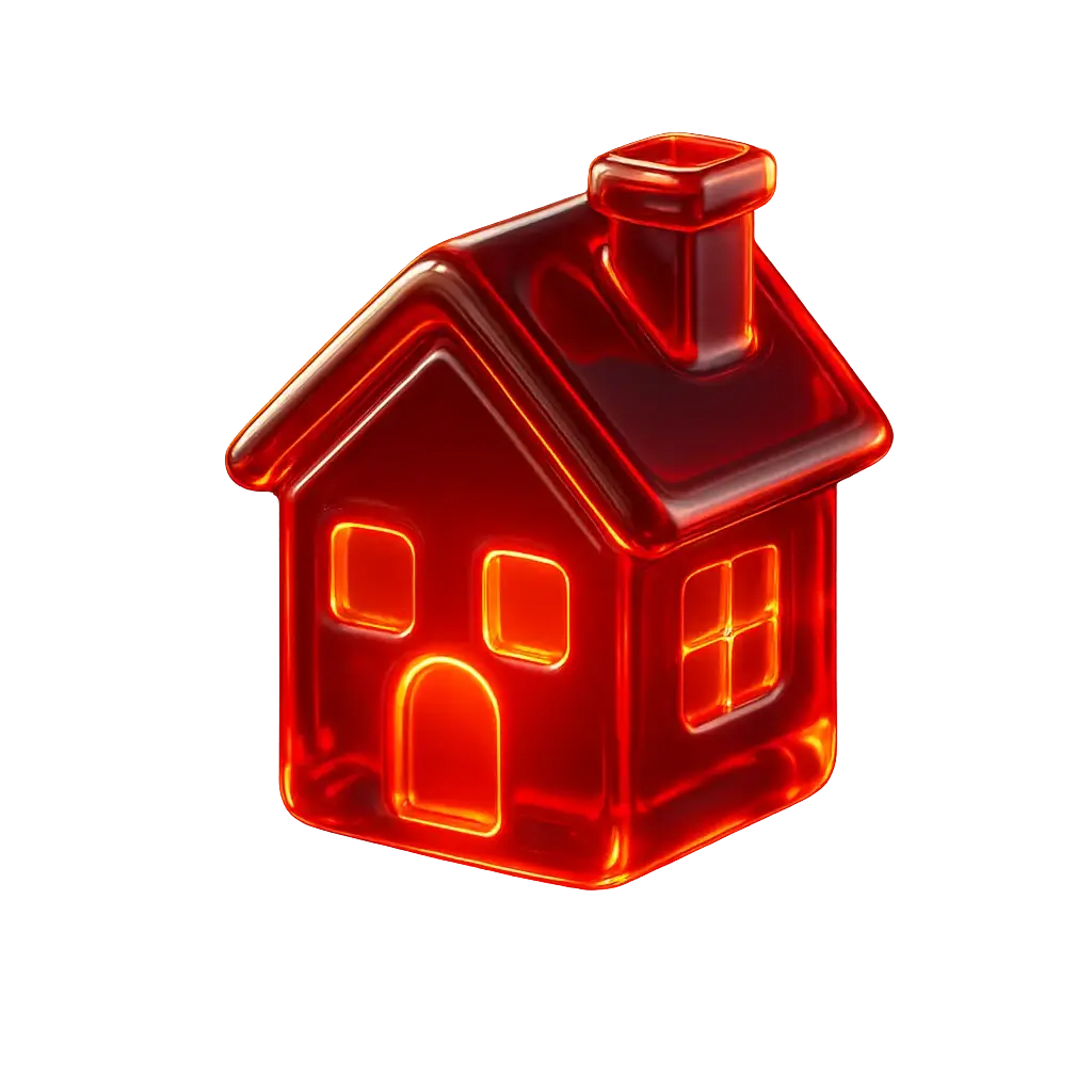 3D Glass-gel Icon template house with red orange glow