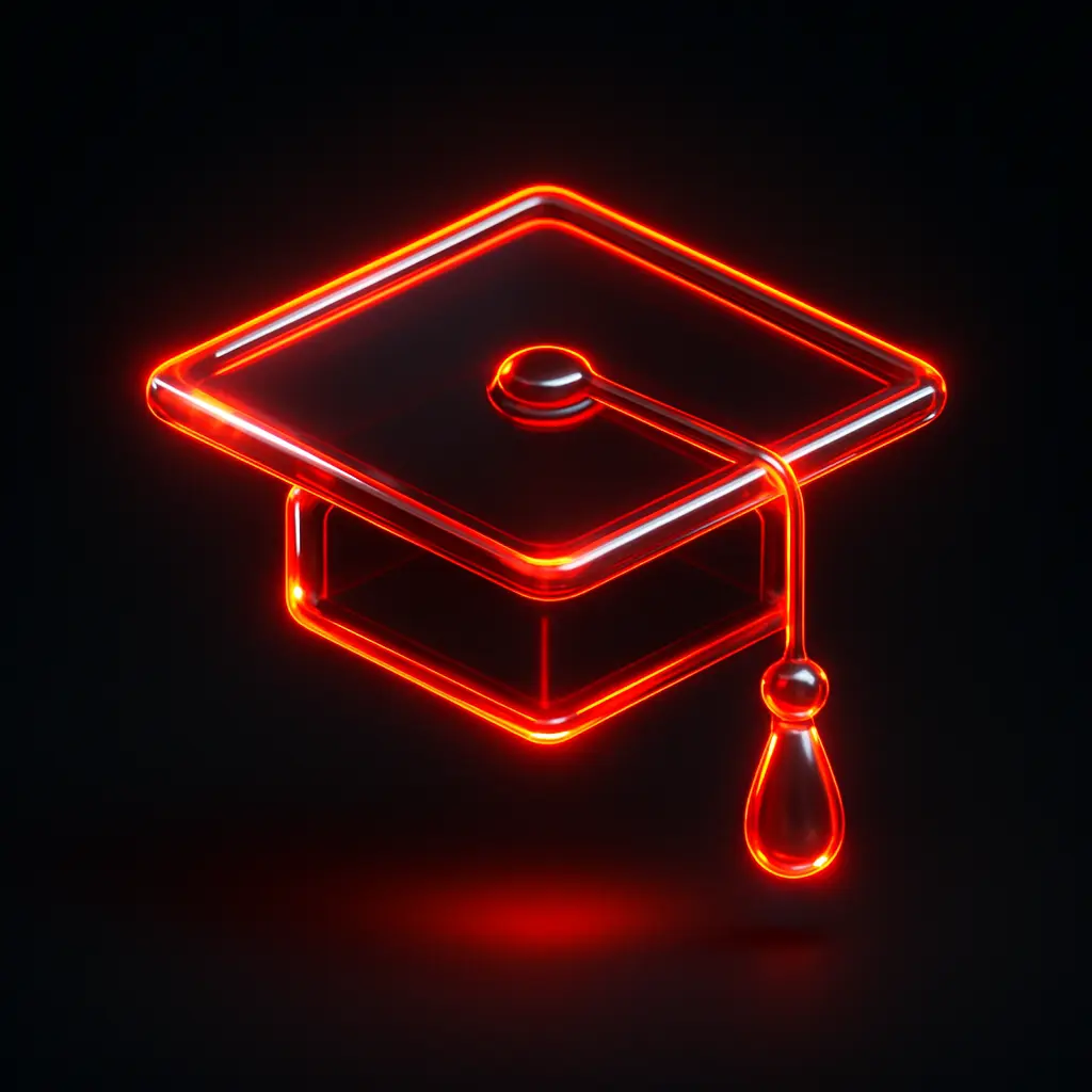 3D Glass-gel Icon template graduation cap red orange