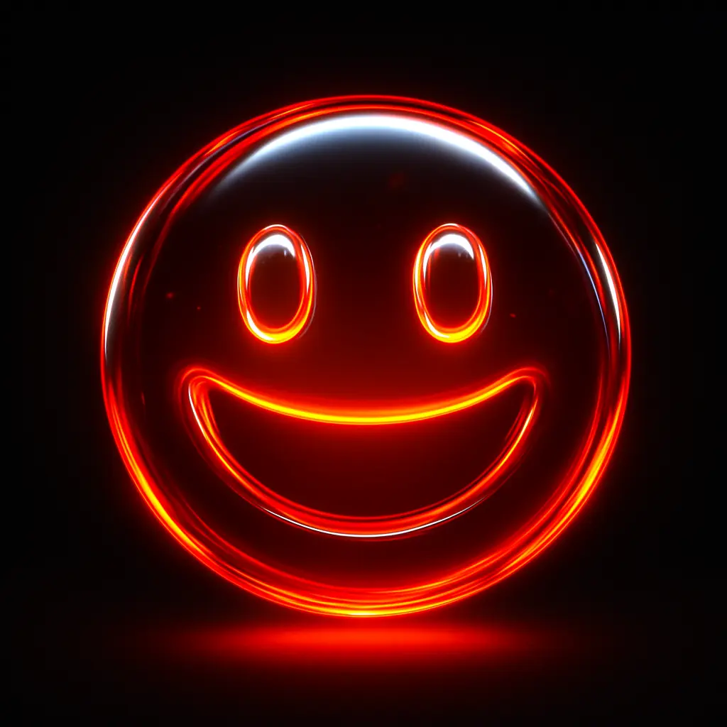 3D Glass-gel Icon template smiling emoji glowing red