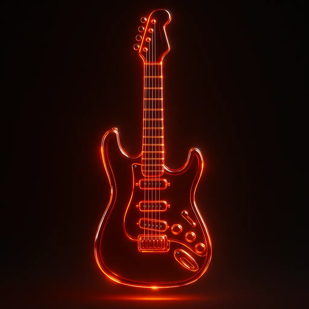 3D Glass-gel Icon template electric guitar in red glass