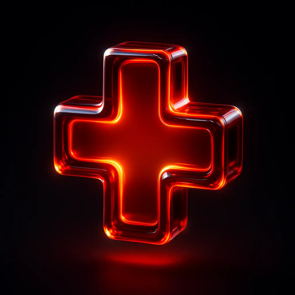 3D Glass-gel Icon template medical cross in glass red