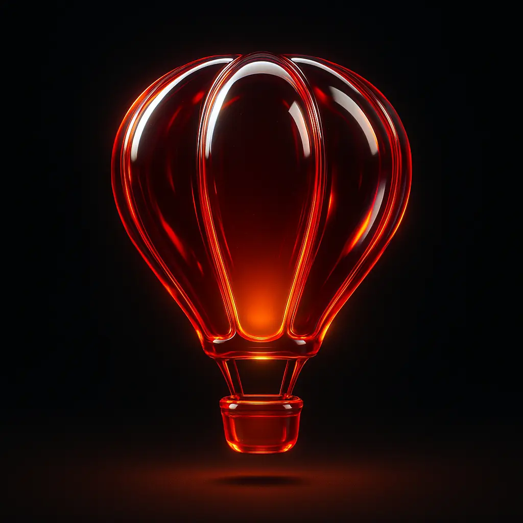 3D Glass-gel Icon template hot air balloon in red
