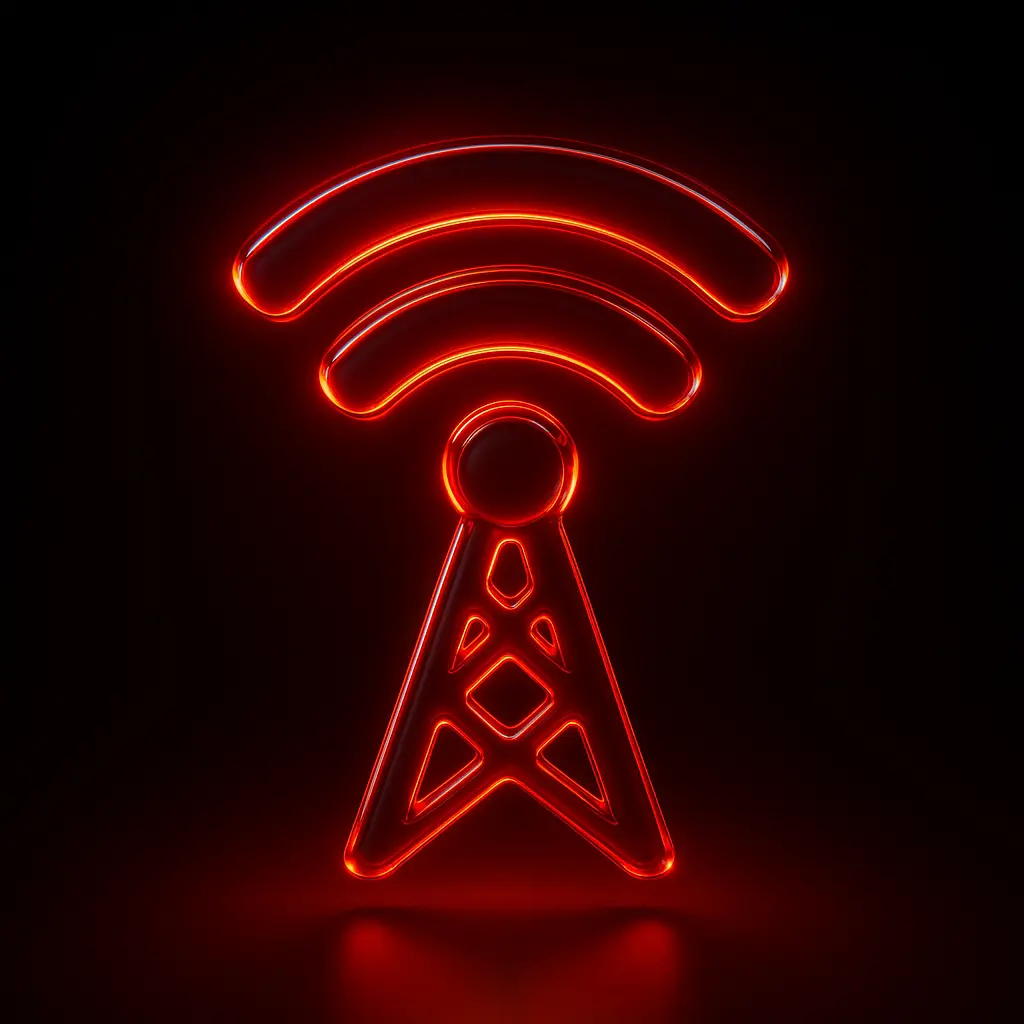 3D Glass-gel Icon template wireless tower red glowing