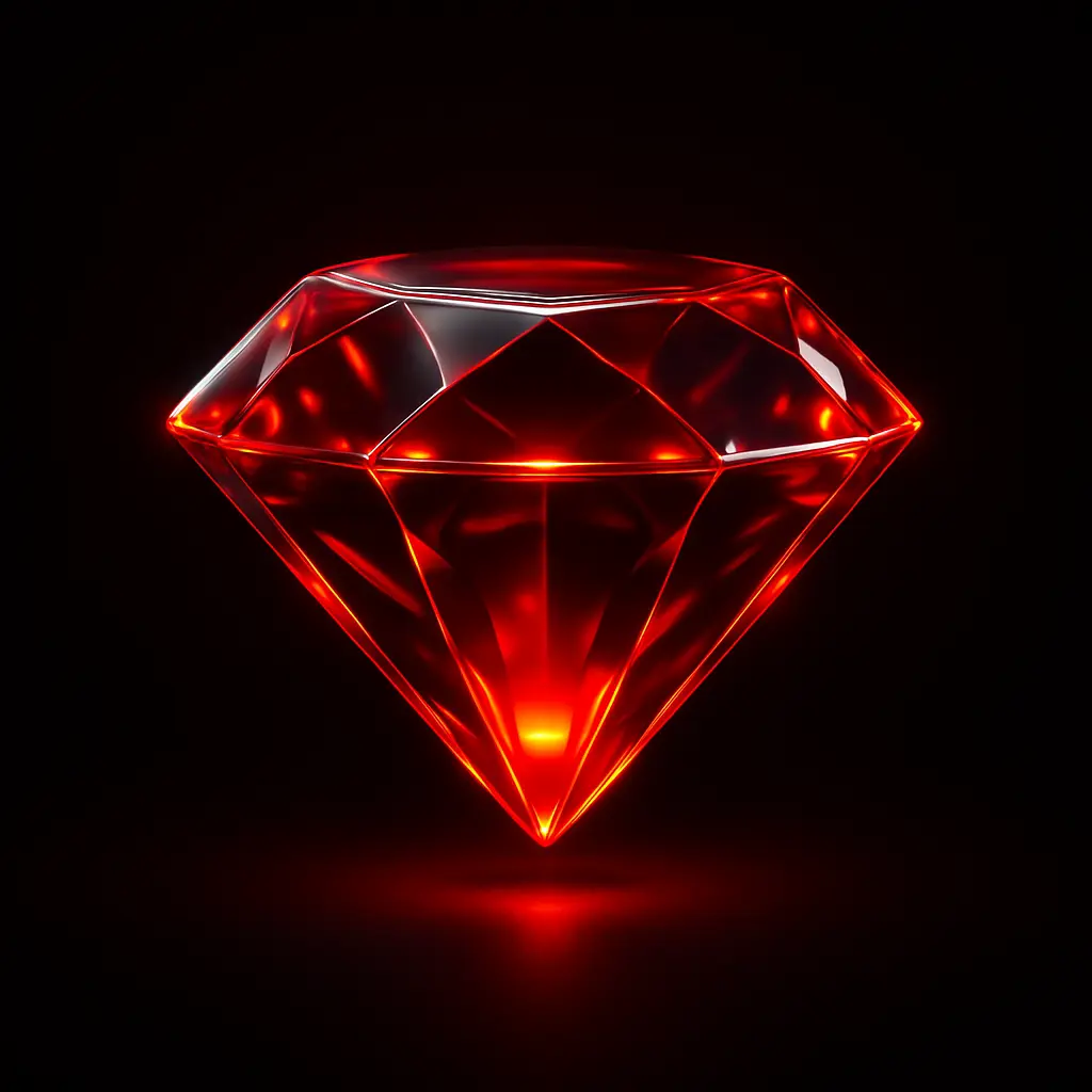 3D Glass-gel Icon template diamond gem glowing red
