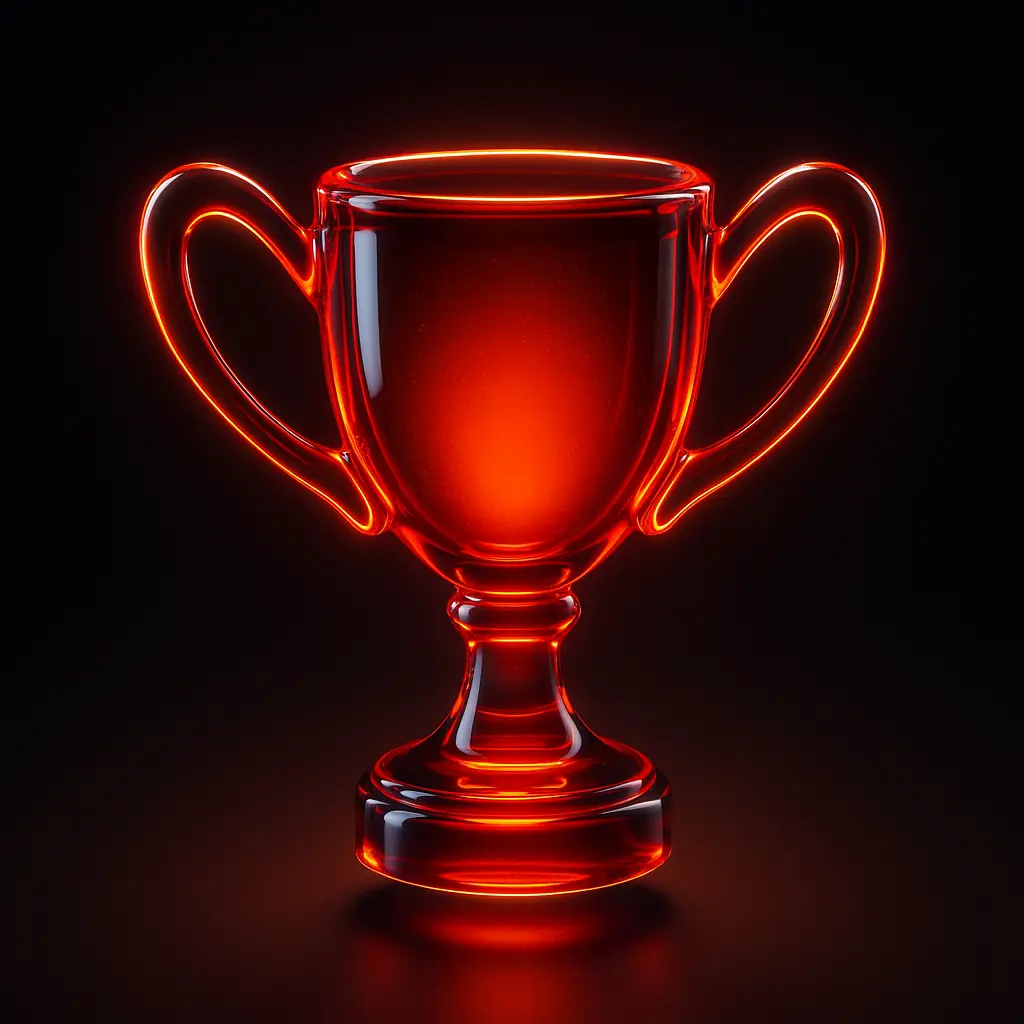 3D Glass-gel Icon template trophy cup with red glow
