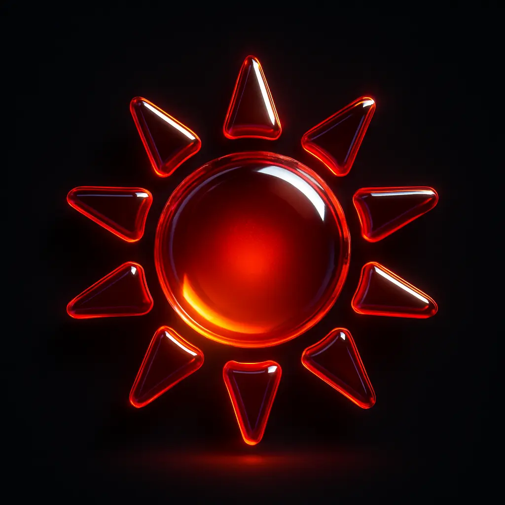 3D Glass-gel Icon template sun with red orange glow