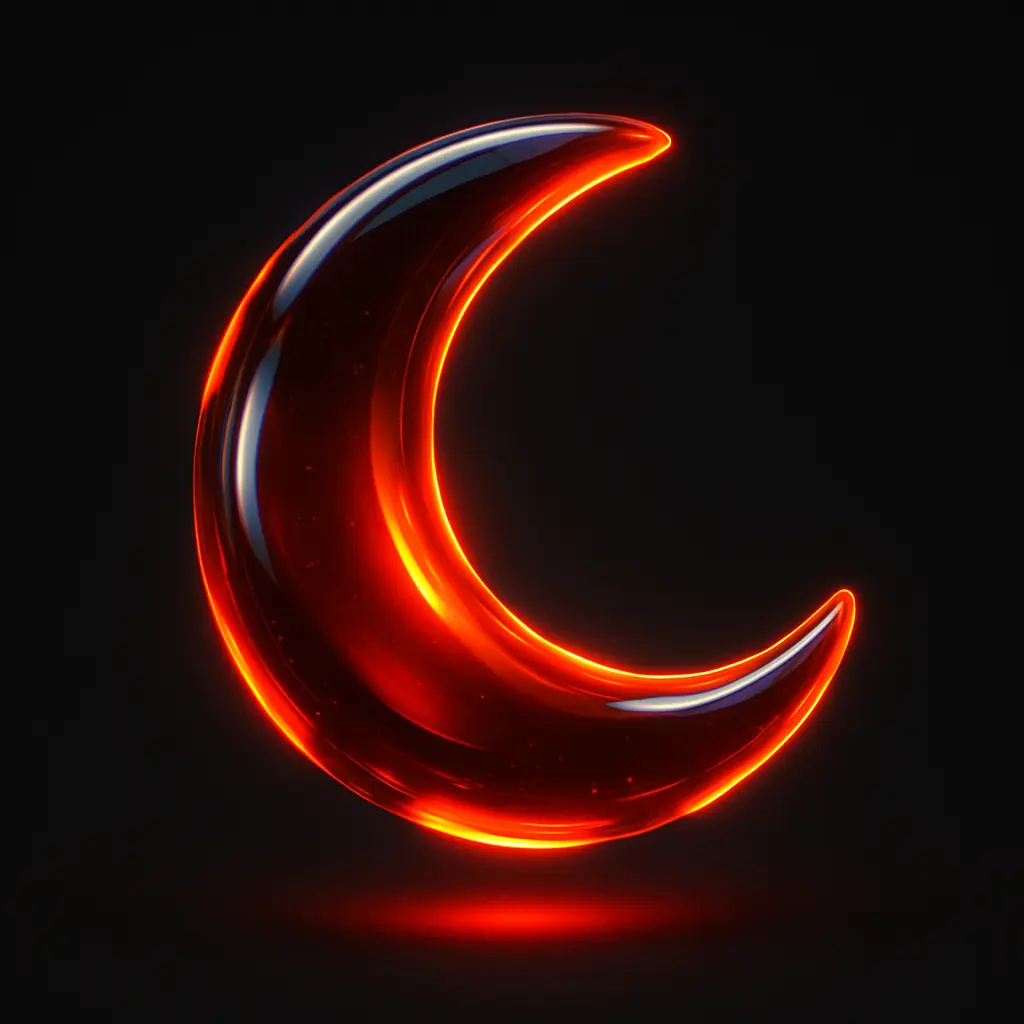 3D Glass-gel Icon template crescent moon glowing red
