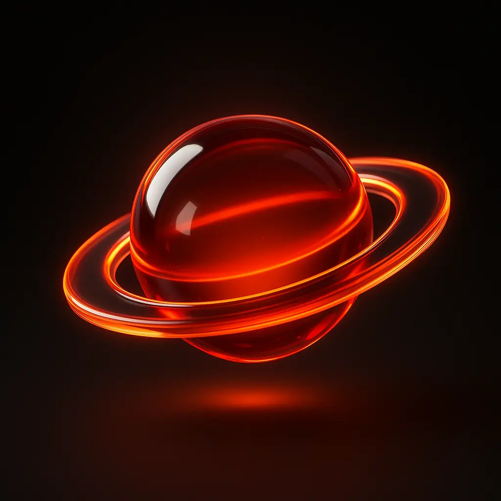 3D Glass-gel Icon template planet rings glowing red