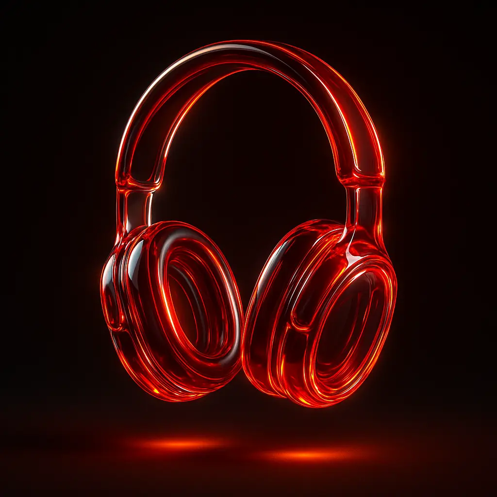 3D Glass-gel Icon template headphones red orange shine