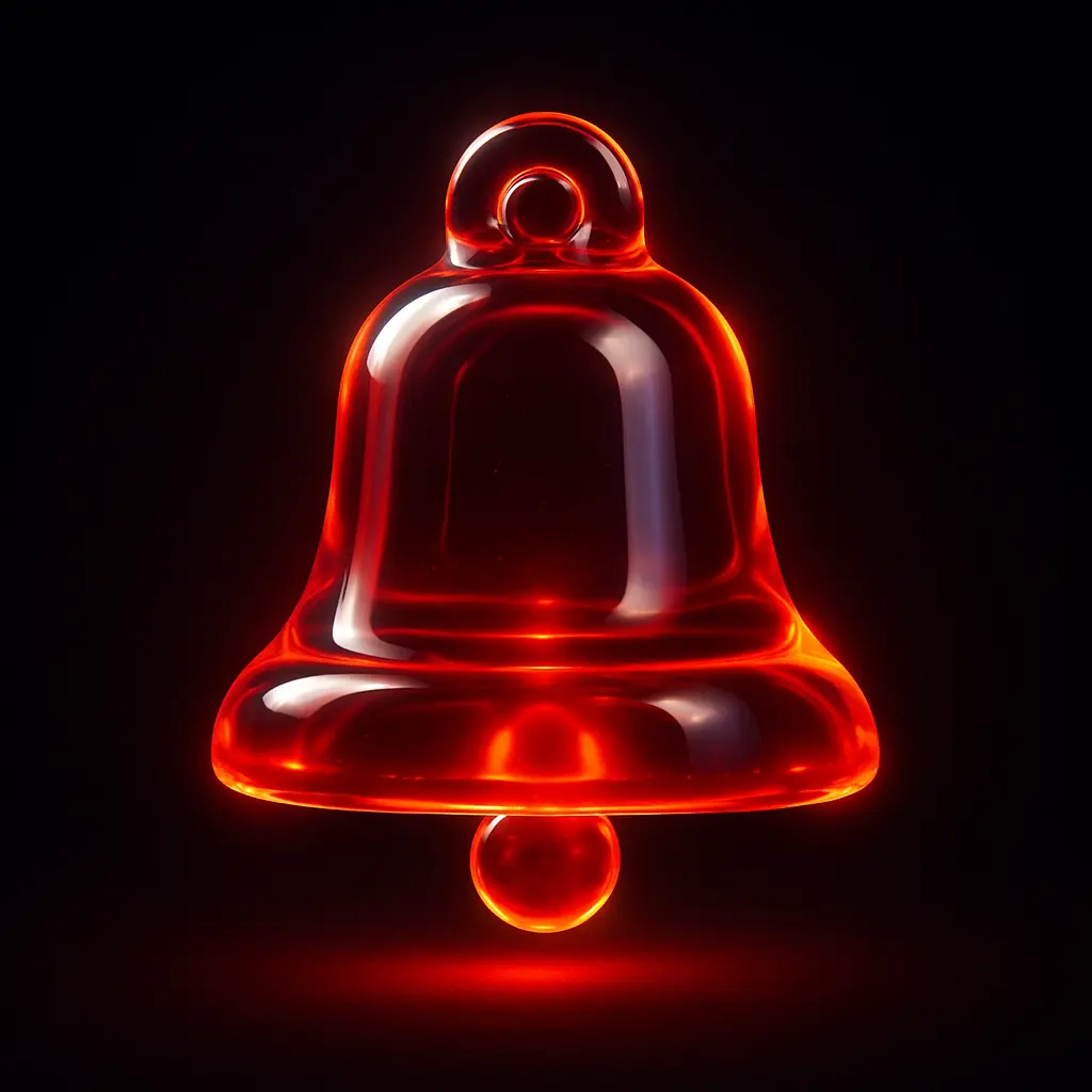 3D Glass-gel Icon template bell with clapper glowing red