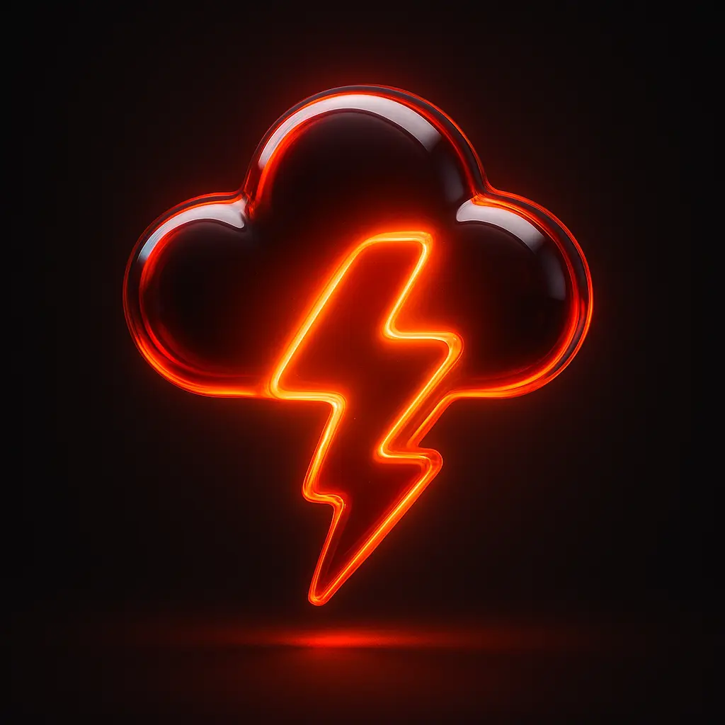 3D Glass-gel Icon template cloud lightning red orange