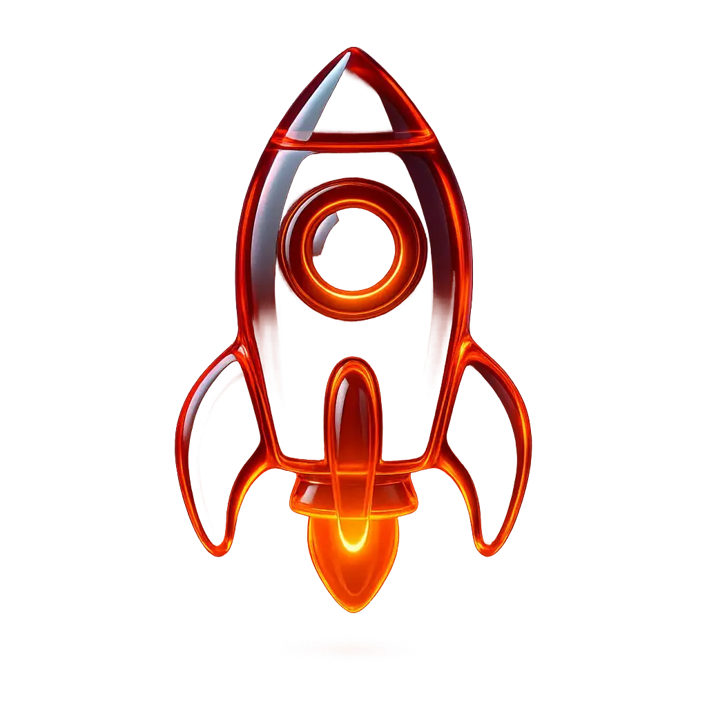 3D Glass-gel Icon template glowing rocket ship icon