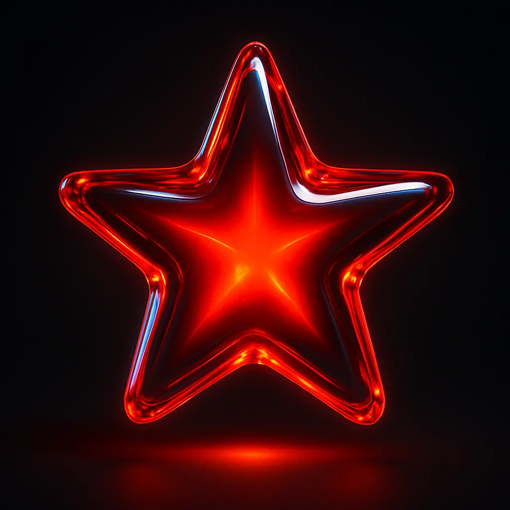 3D Glass-gel Icon template five-point star glowing red