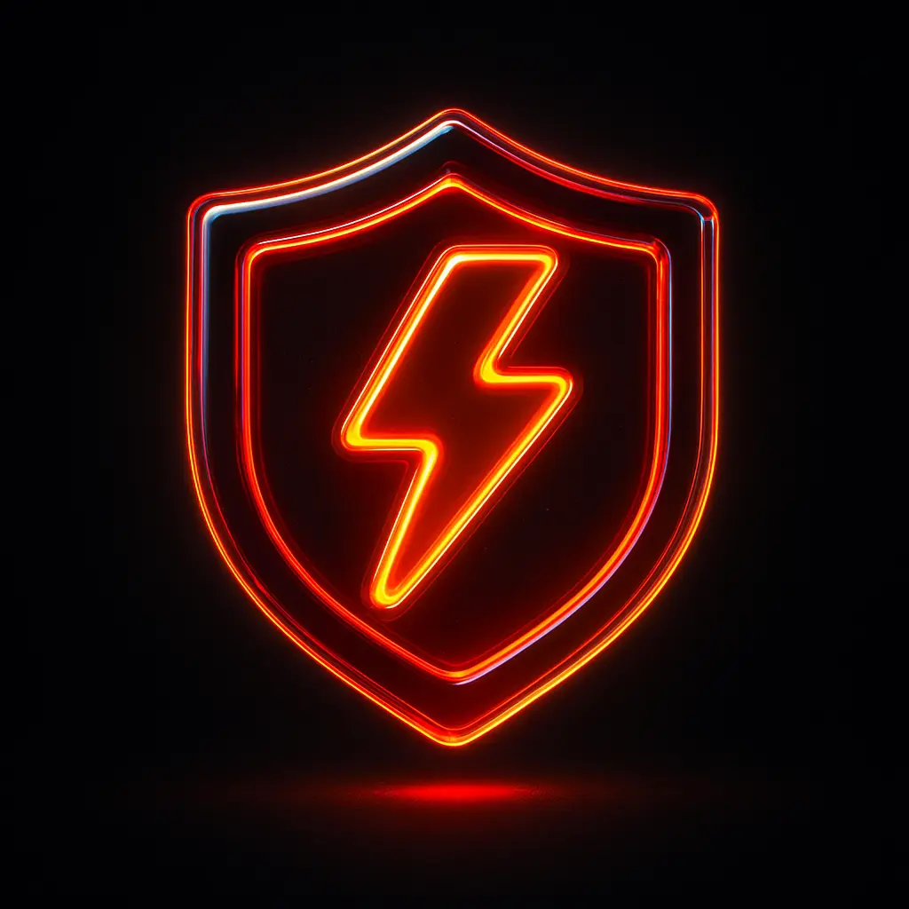 3D Glass-gel Icon template shield lightning glowing red
