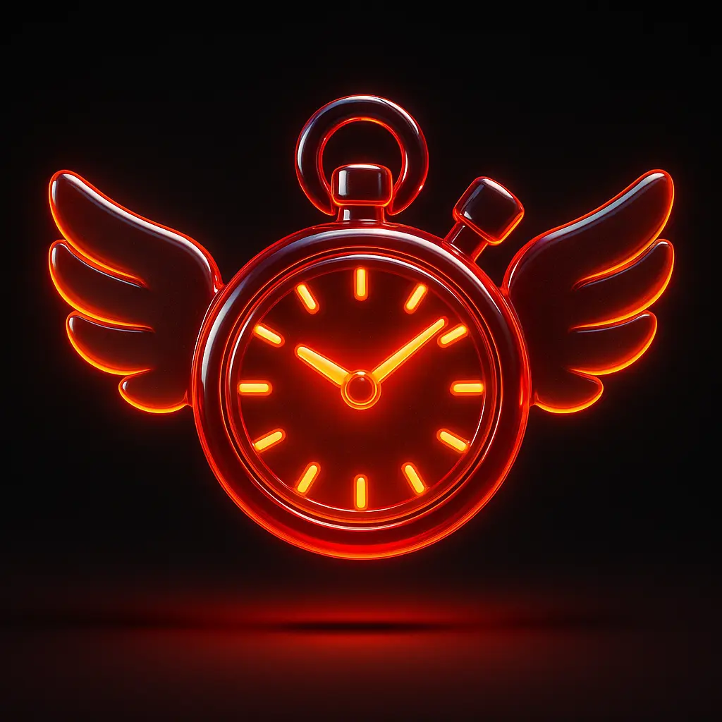 3D Glass-gel Icon template stopwatch wings red orange