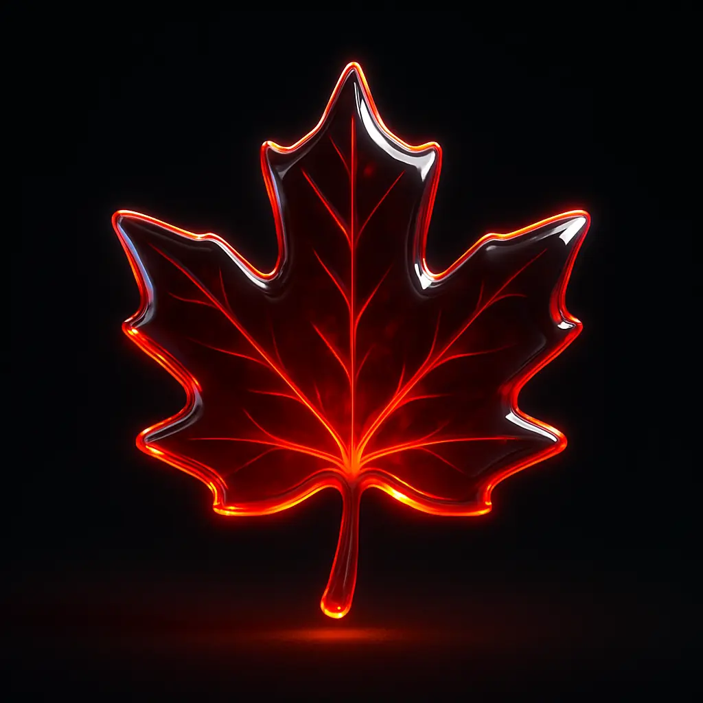 3D Glass-gel Icon template of maple leaf in red