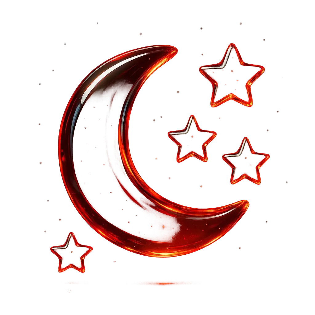 3D Glass-gel Icon template crescent moon and stars red