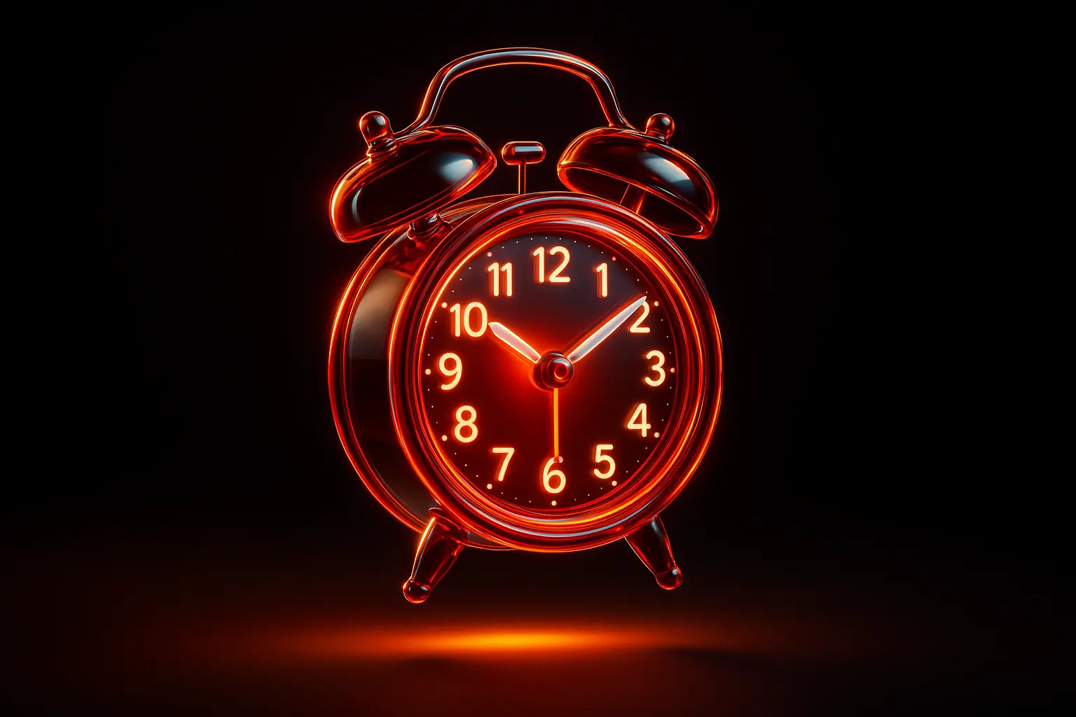 3D Glass-gel Icon template of alarm clock with red glow