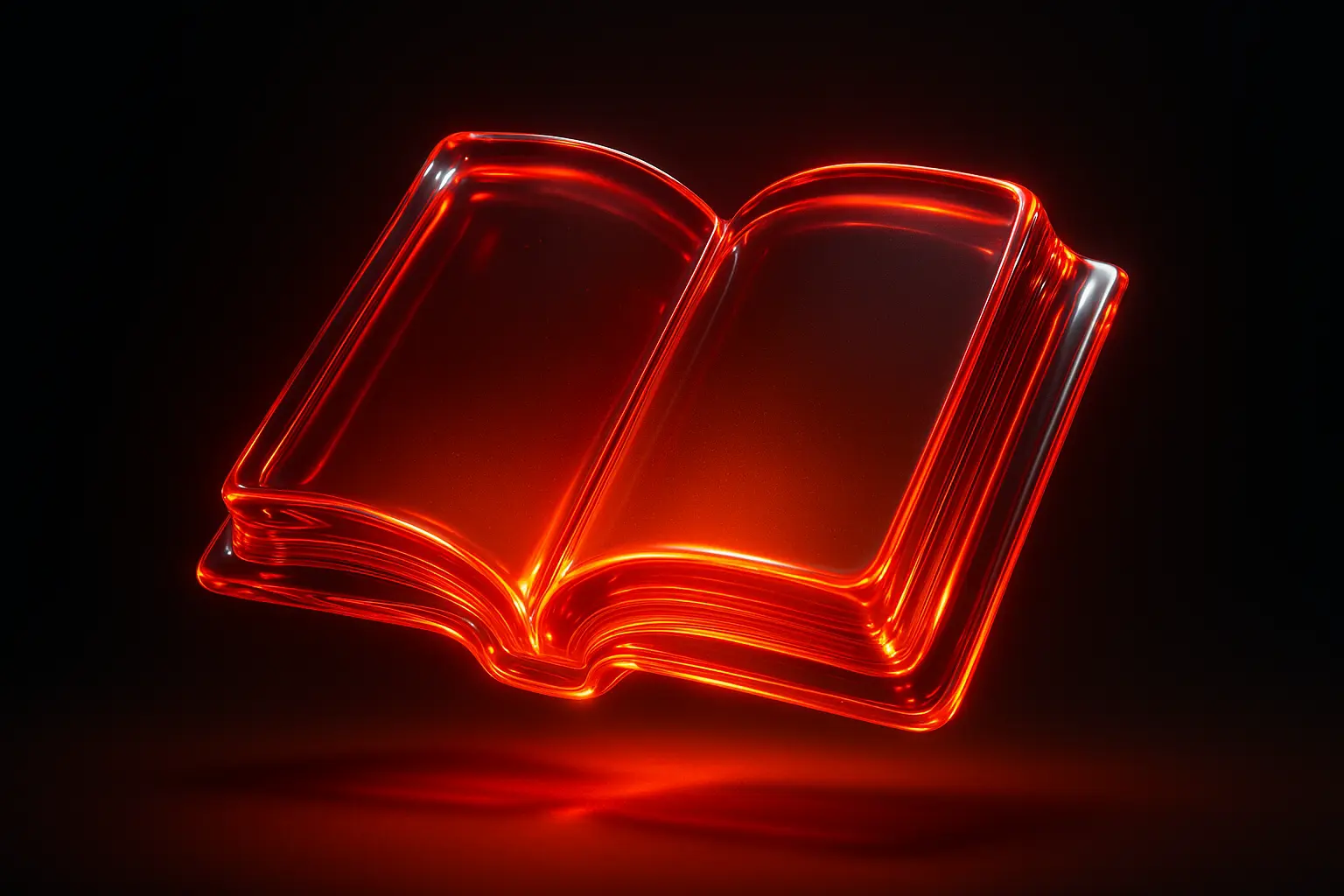 3D Glass-gel Icon template of open book glowing red