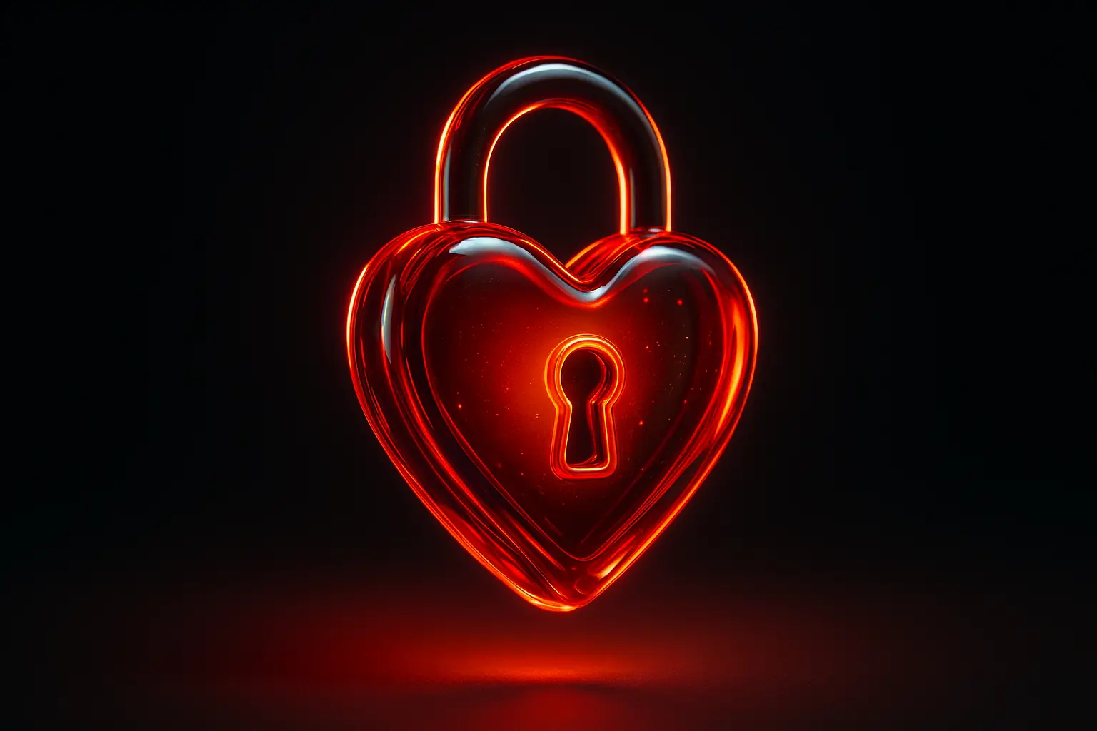 3D Glass-gel Icon template heart lock with red accents