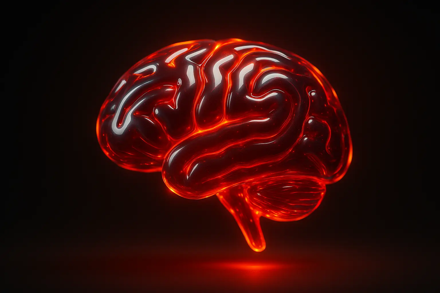 3D Glass-gel Icon template human brain with red glow