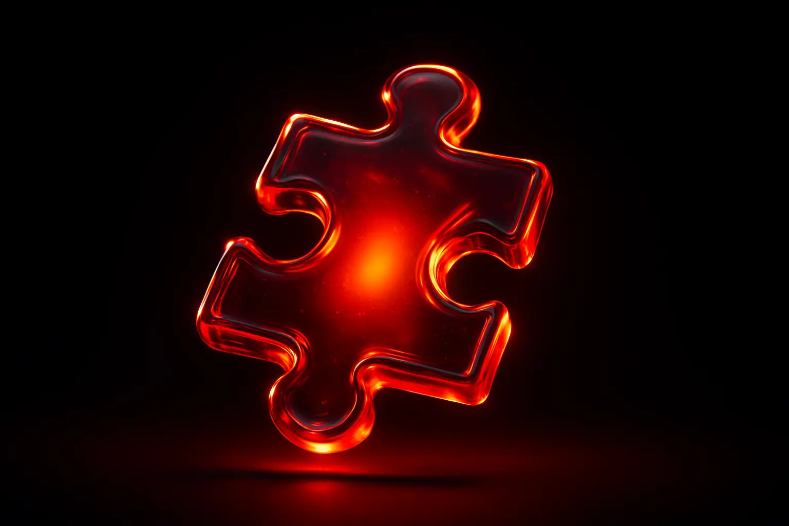 3D Glass-gel Icon template puzzle piece red orange glow