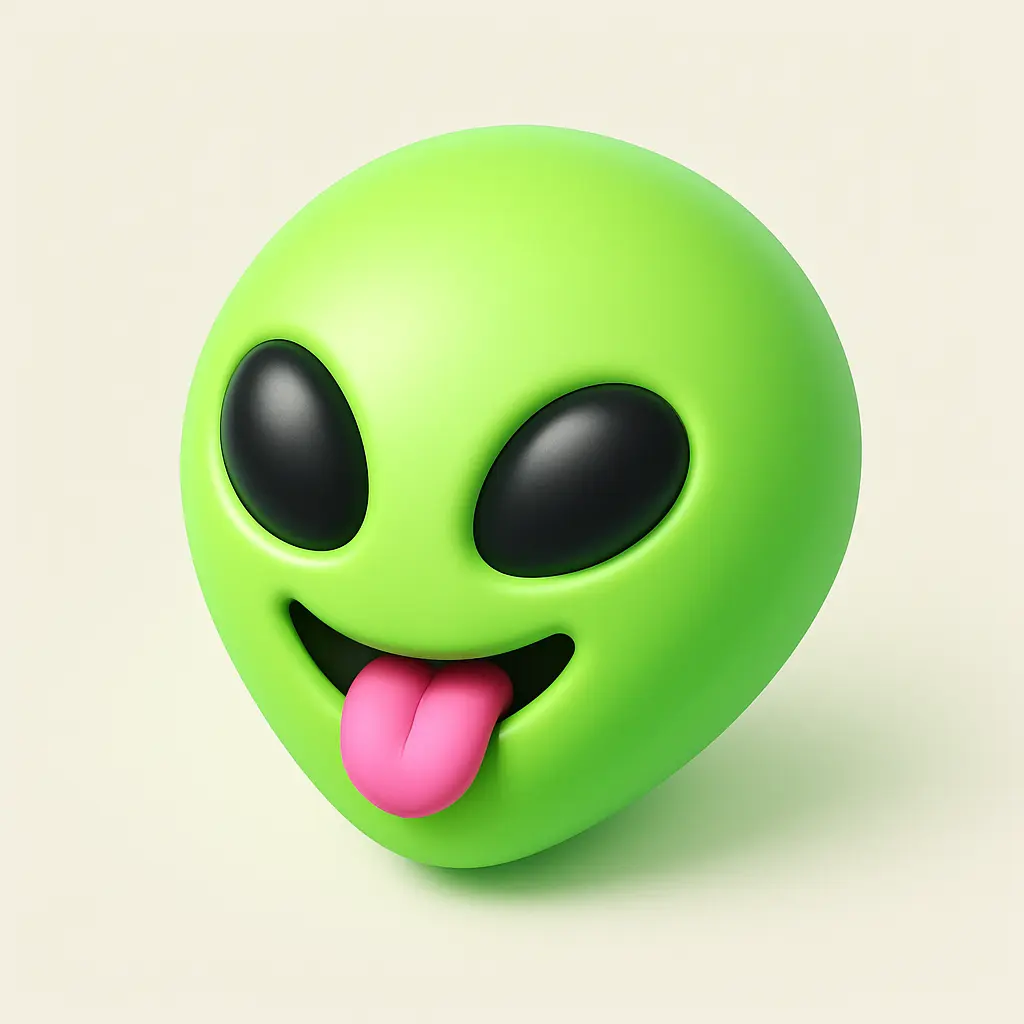 3D emoji icon template with green alien face